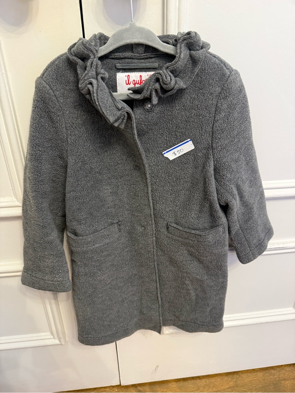 Il Gufo Grey Ruffle-Collar Pea Coat